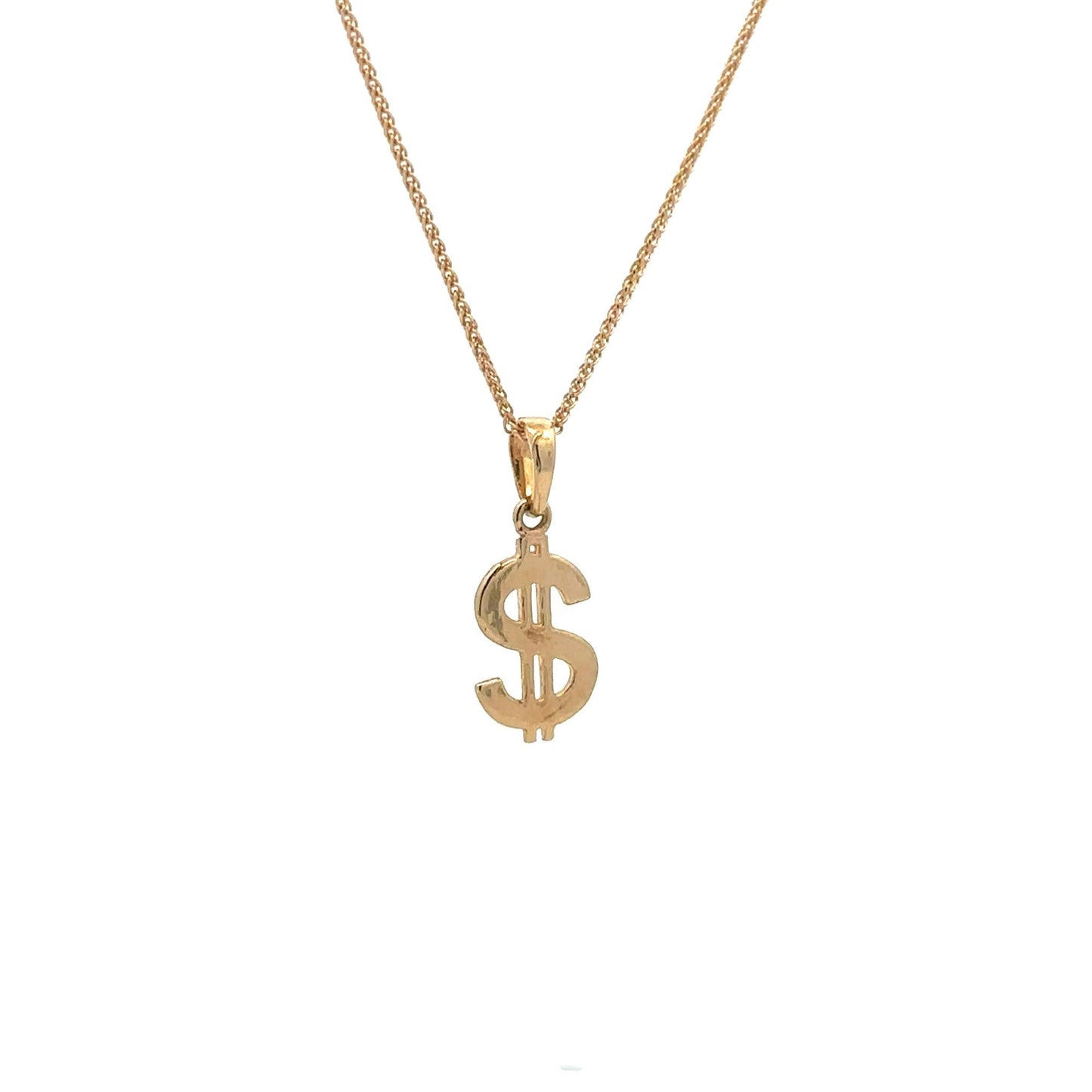 18K Gold Necklace Chain 17.75 inches Pendant Dollar Sign 2.43 grams - Rafant