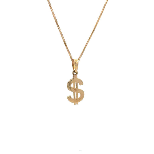 18K Gold Necklace Chain 17.75 inches Pendant Dollar Sign 2.43 grams - Rafant