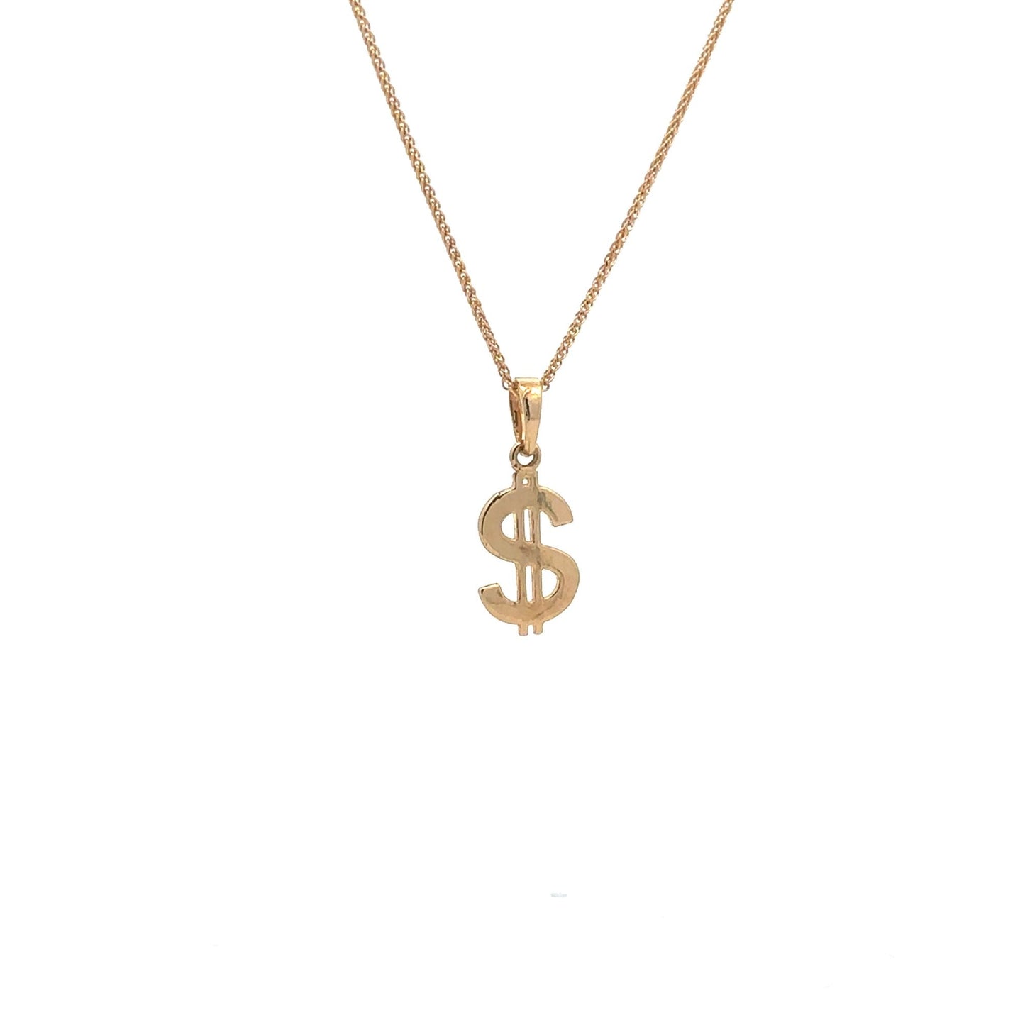 18K Gold Necklace Chain 17.75 inches Pendant Dollar Sign 2.43 grams - Rafant