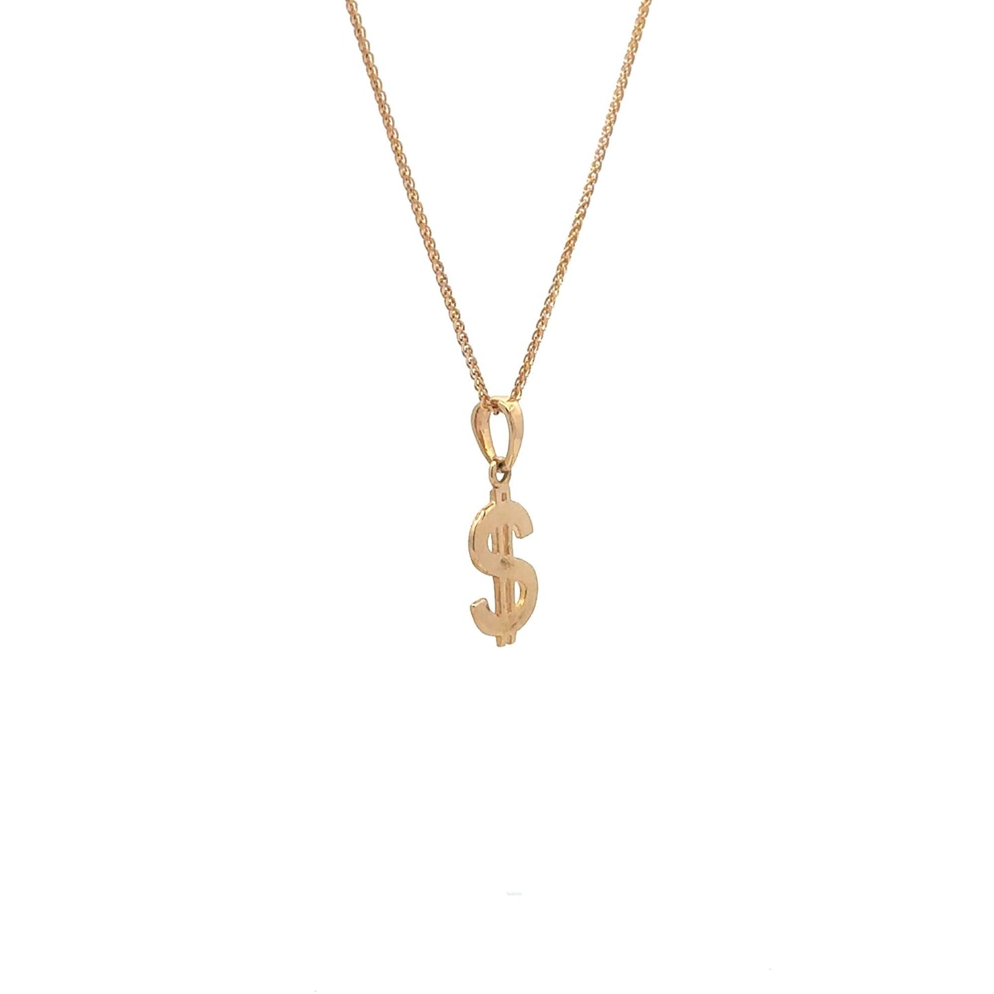 18K Gold Necklace Chain 17.75 inches Pendant Dollar Sign 2.43 grams - Rafant