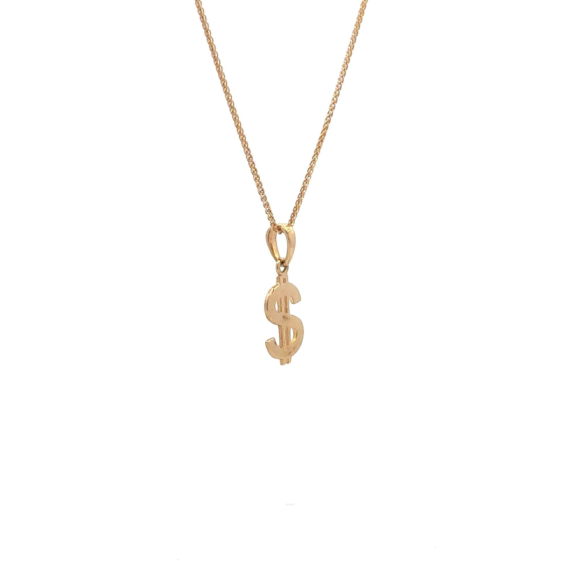 18K Gold Necklace Chain 17.75 inches Pendant Dollar Sign 2.43 grams - Rafant