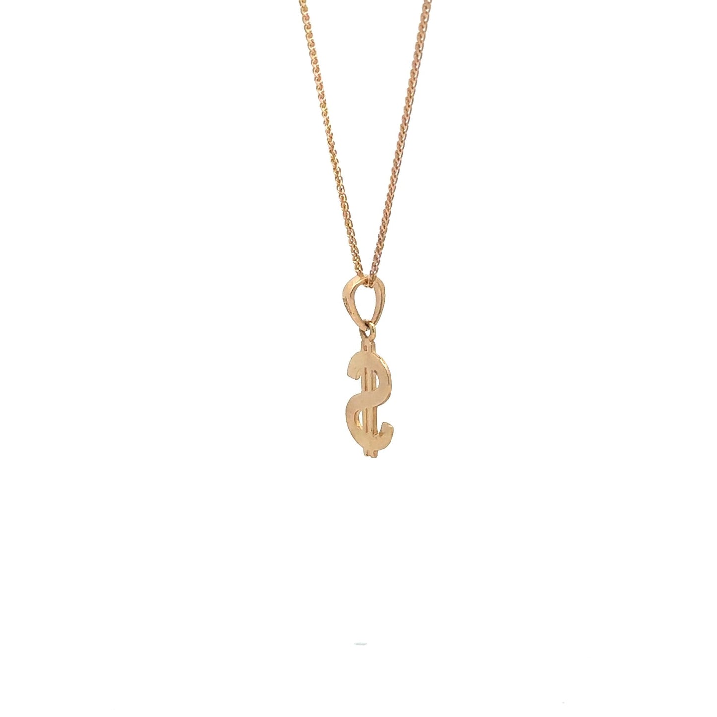 18K Gold Necklace Chain 17.75 inches Pendant Dollar Sign 2.43 grams - Rafant