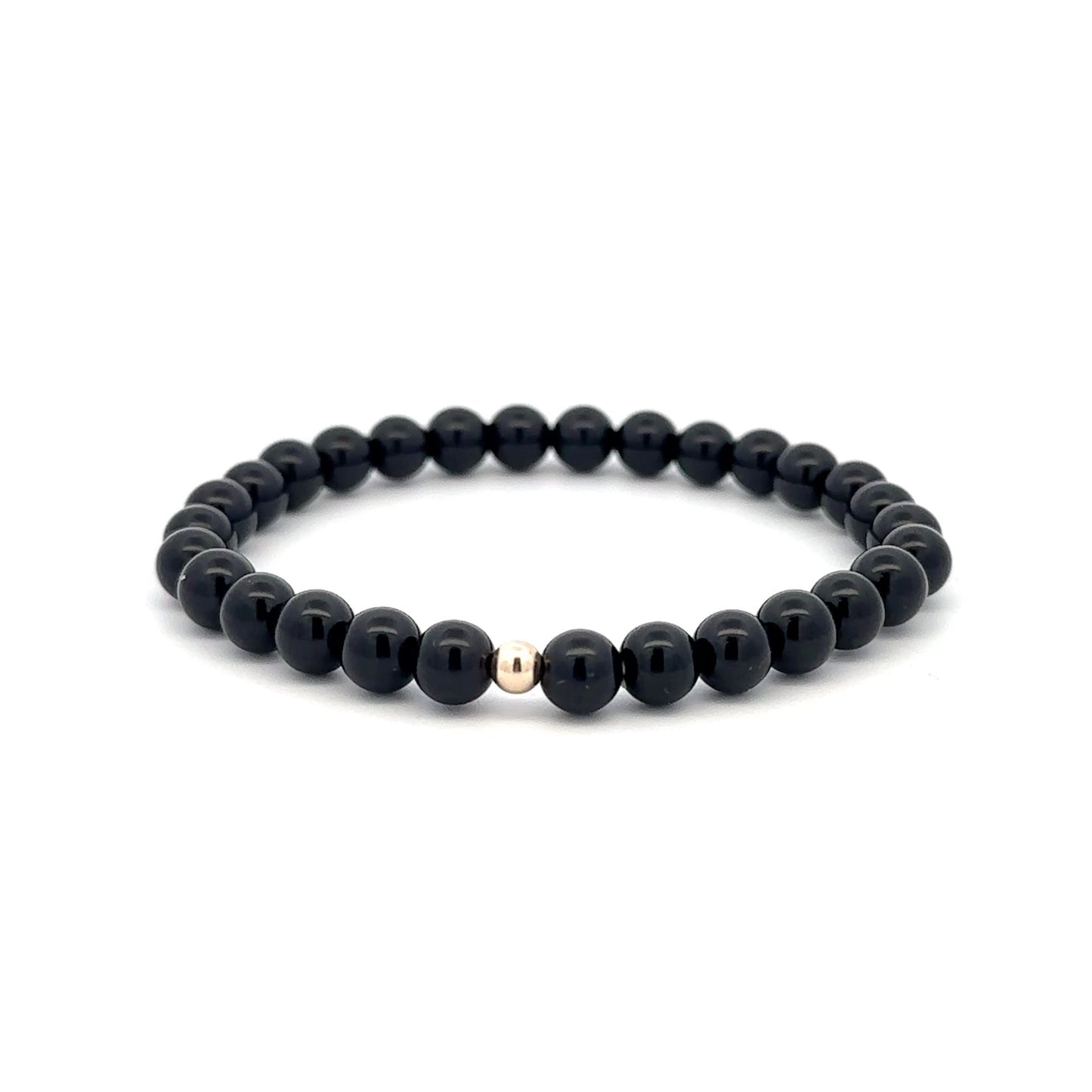 Gemstones Onyx 6mm Stretchable Bracelet 14k Gold Bead Charm - Rafant