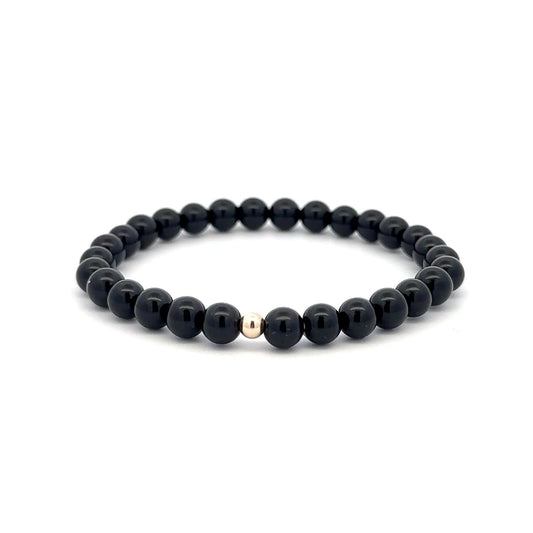 Gemstones Onyx 6mm Stretchable Bracelet 14k Gold Bead Charm - Rafant