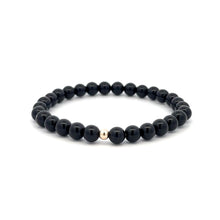 Load image into Gallery viewer, Gemstones Onyx 6mm Stretchable Bracelet 14k Gold Bead Charm
