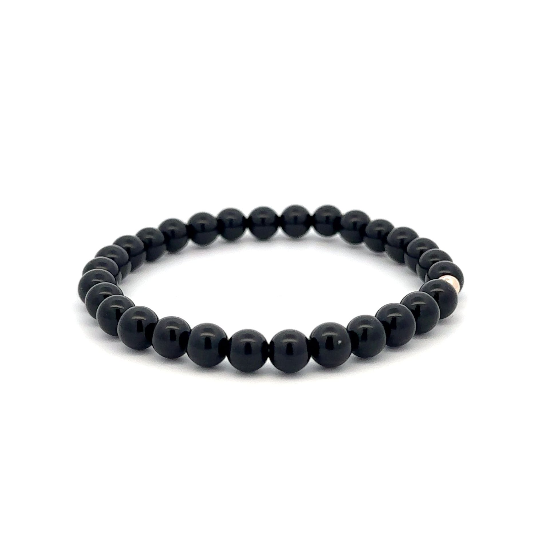 Gemstones Onyx 6mm Stretchable Bracelet 14k Gold Bead Charm - Rafant