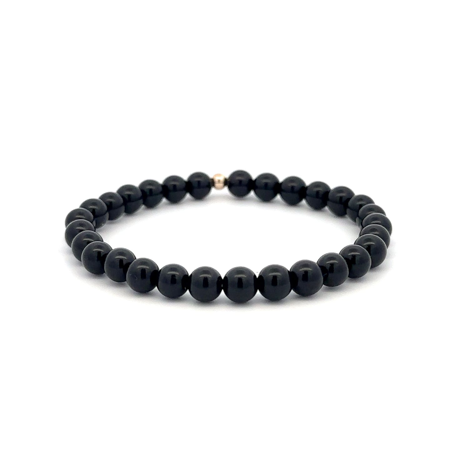 Gemstones Onyx 6mm Stretchable Bracelet 14k Gold Bead Charm - Rafant