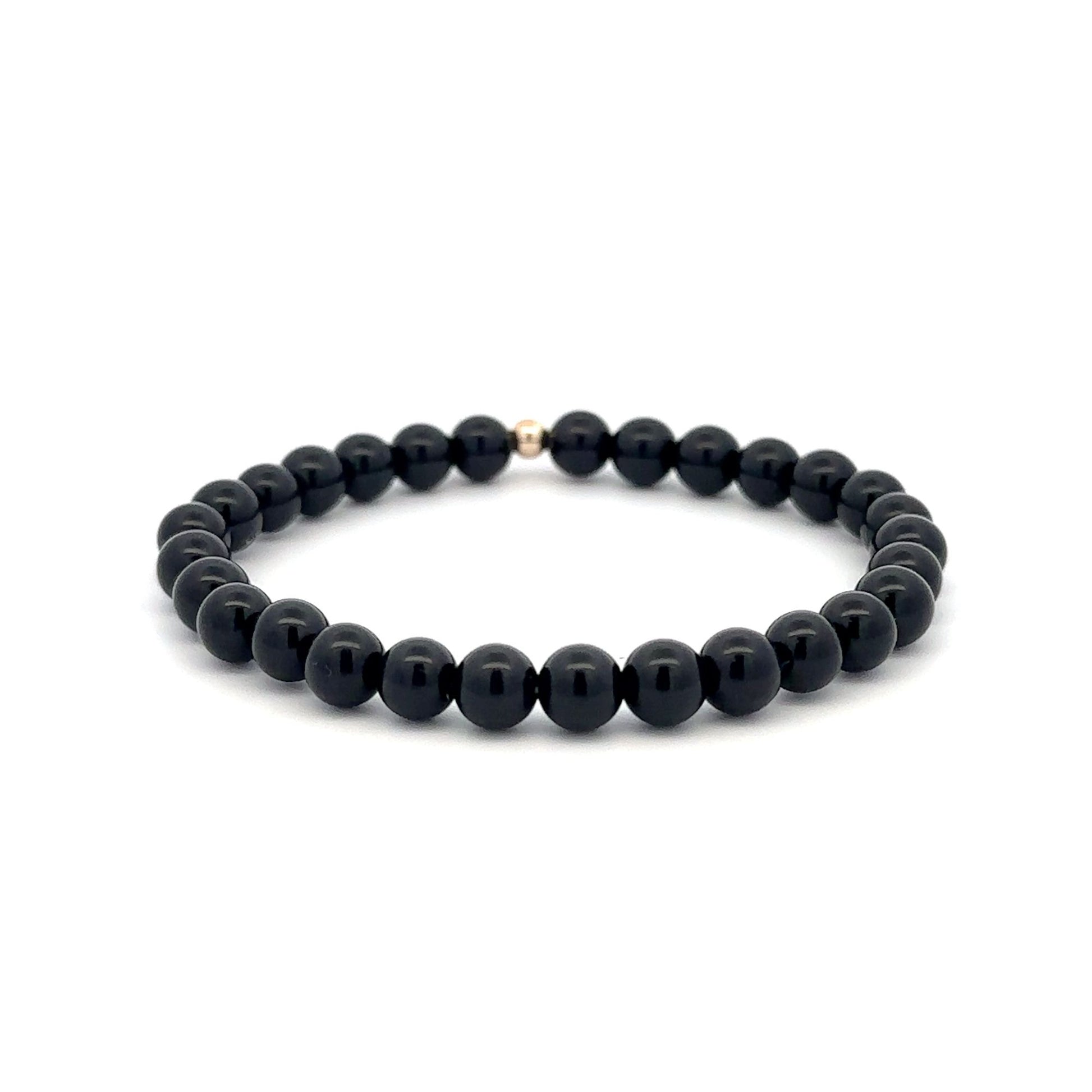 Gemstones Onyx 6mm Stretchable Bracelet 14k Gold Bead Charm - Rafant