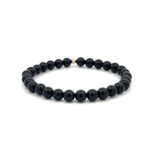 Load image into Gallery viewer, Gemstones Onyx 6mm Stretchable Bracelet 14k Gold Bead Charm
