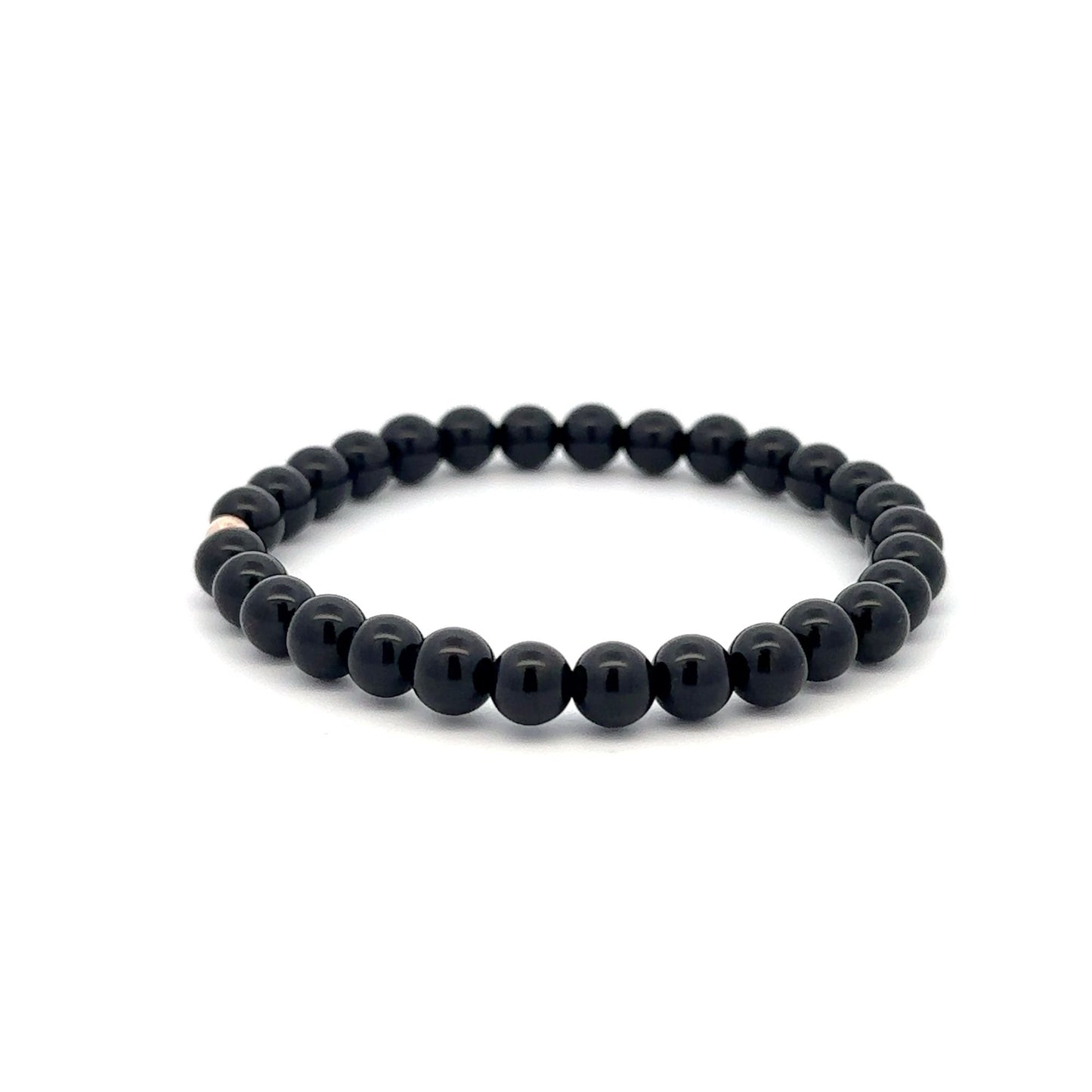 Gemstones Onyx 6mm Stretchable Bracelet 14k Gold Bead Charm - Rafant