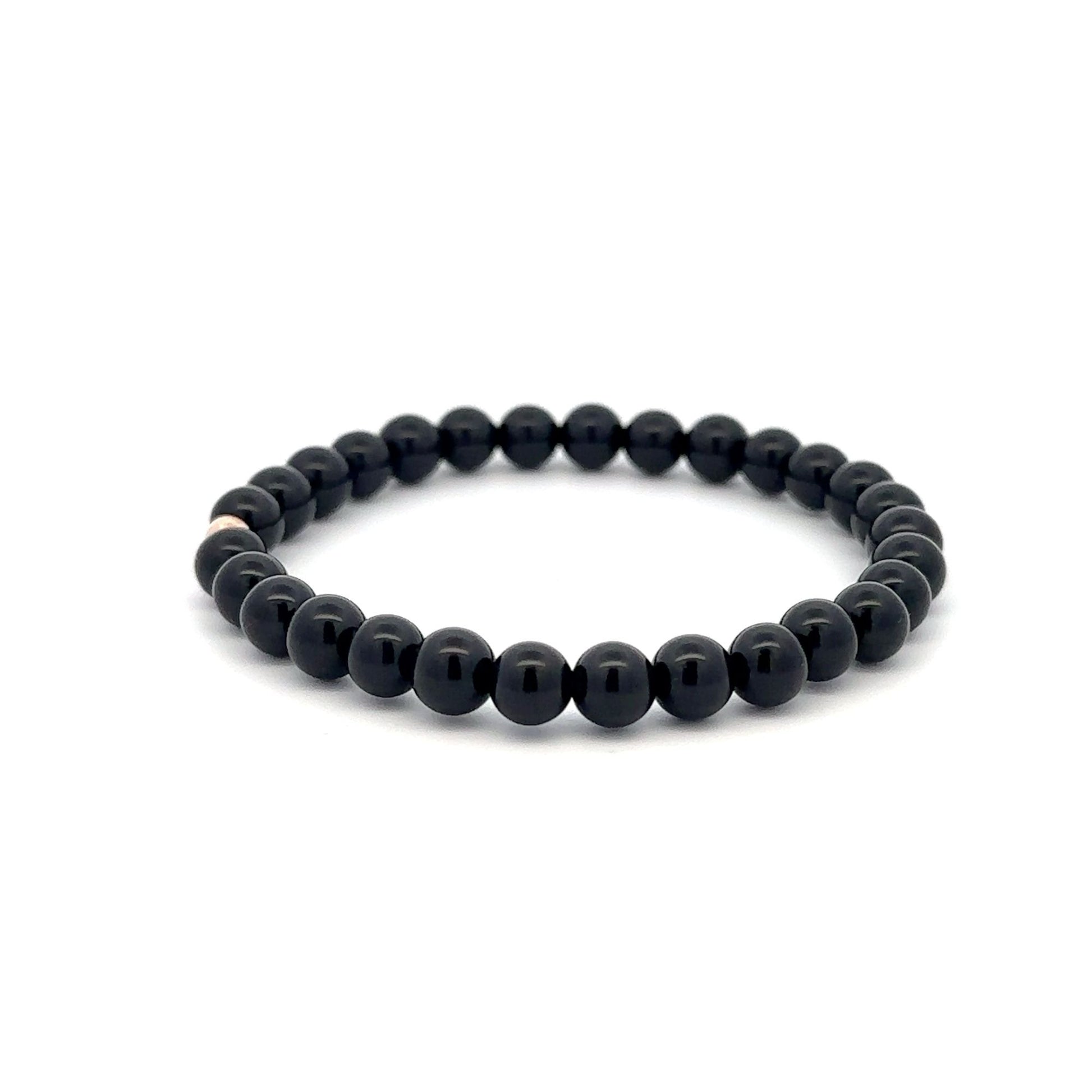 Gemstones Onyx 6mm Stretchable Bracelet 14k Gold Bead Charm - Rafant