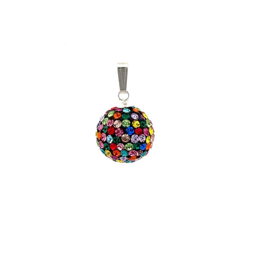 925 Sterling Silver Pendant Crystals Multi Color Round Ball - Rafant