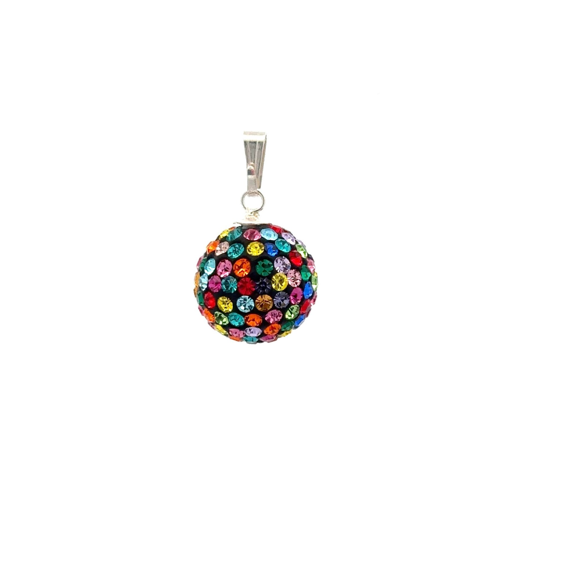925 Sterling Silver Pendant Crystals Multi Color Round Ball - Rafant