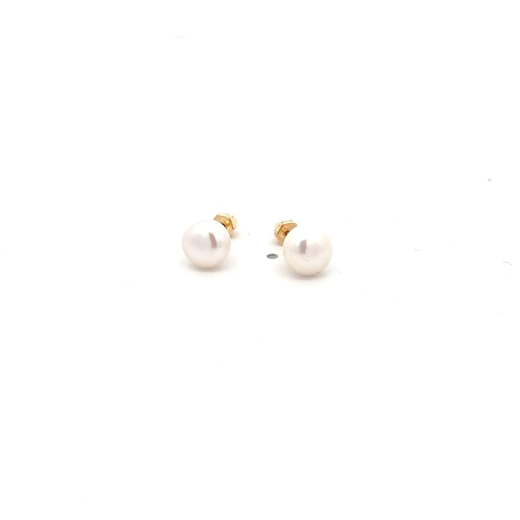 14K Gold Stud Earrings Freshwater Pearl Screw Back Type - Rafant