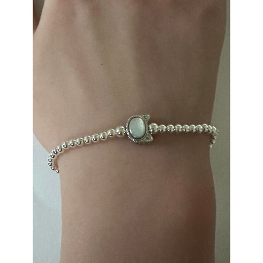 925 Sterling Silver Beaded Stretch Stacking Bracelet Cat Head Minimalist - Rafant