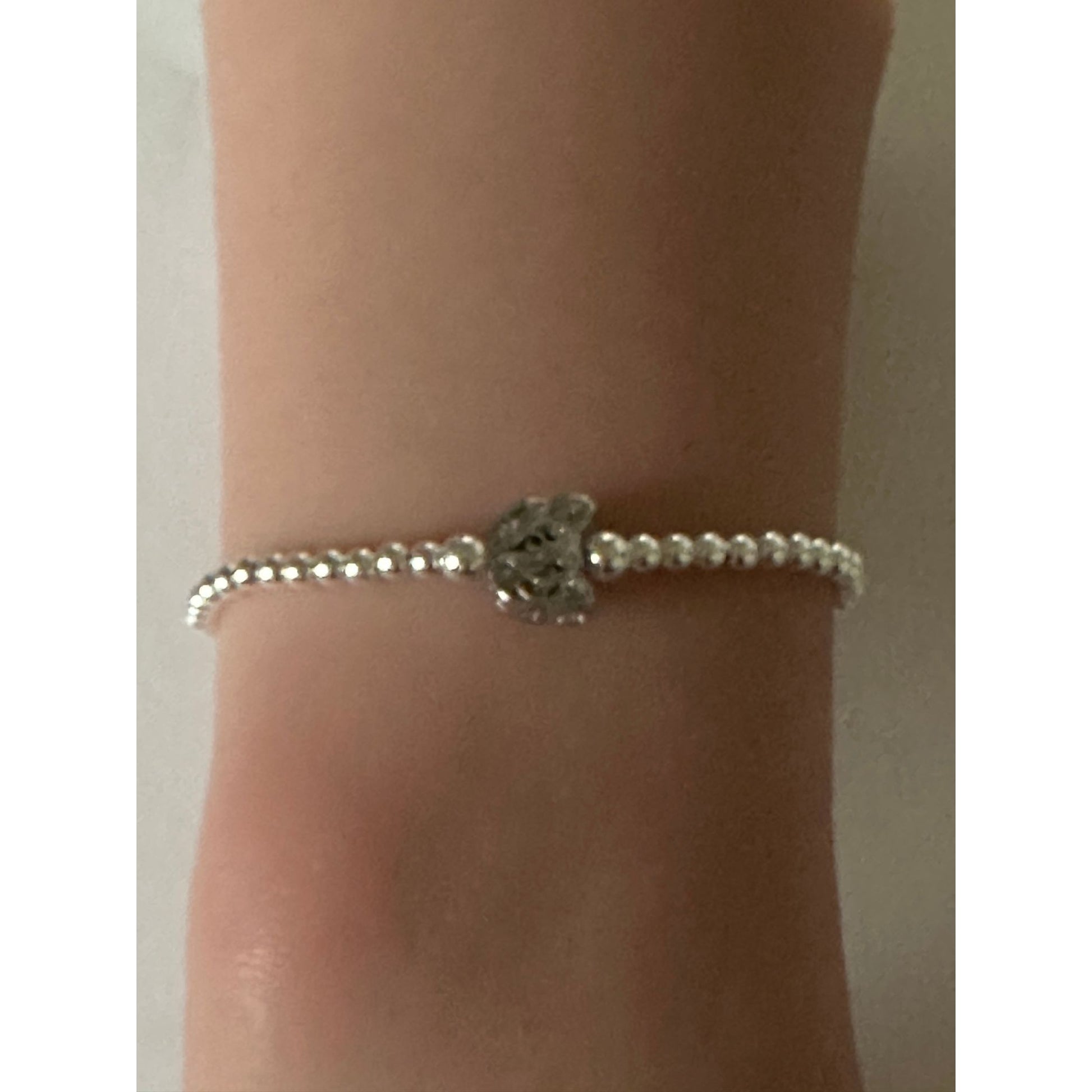 925 Sterling Silver Beaded Stretch Stacking Bracelet Cat Head Minimalist - Rafant