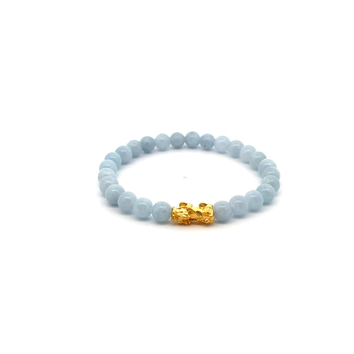 24K Gold Piyao Pixiu Lucky Charm Bracelet Gemstones Angelite 6mm Size 6.25inches - Rafant