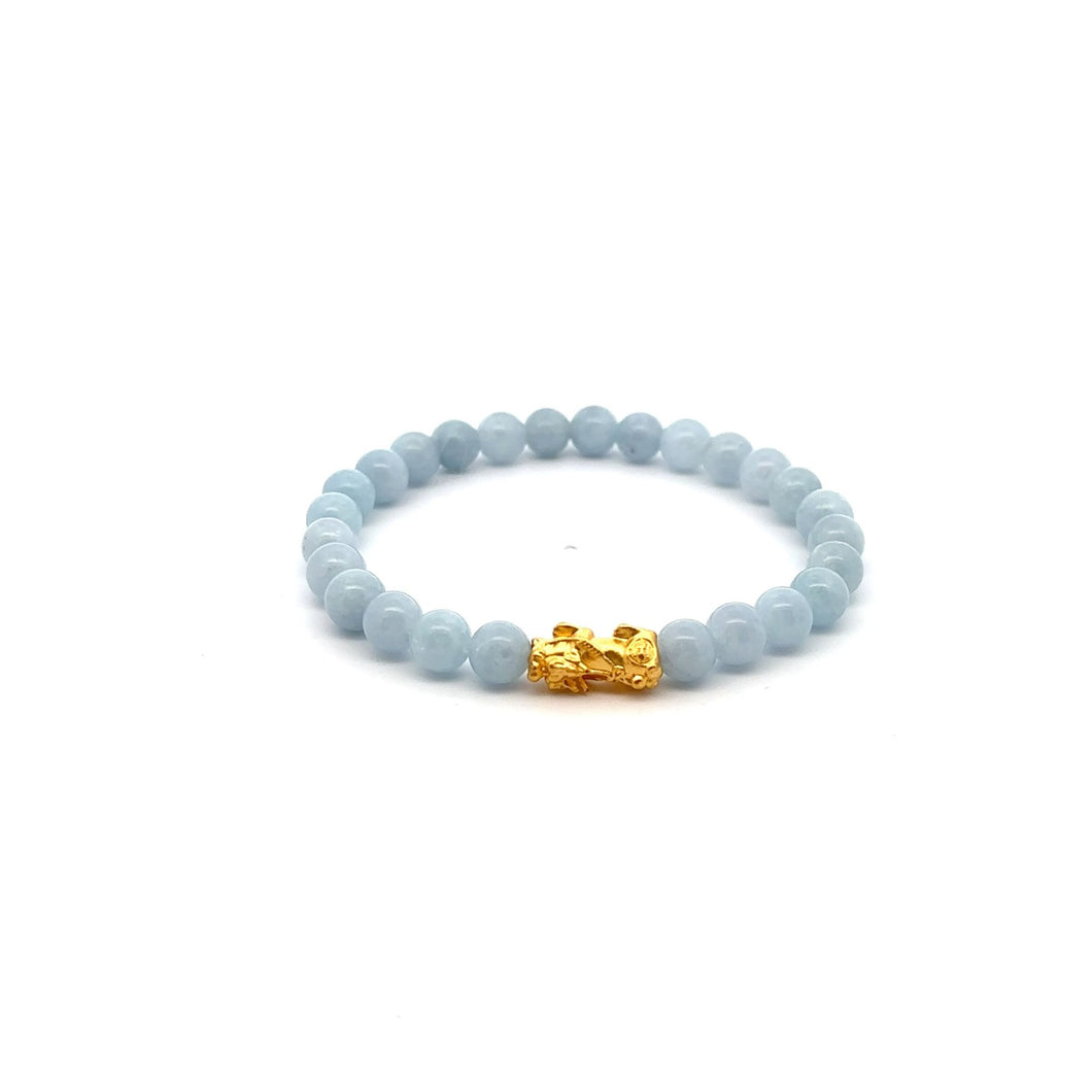 24K Gold Piyao Pixiu Lucky Charm Bracelet Gemstones Angelite 6mm Size 6.25inches - Rafant