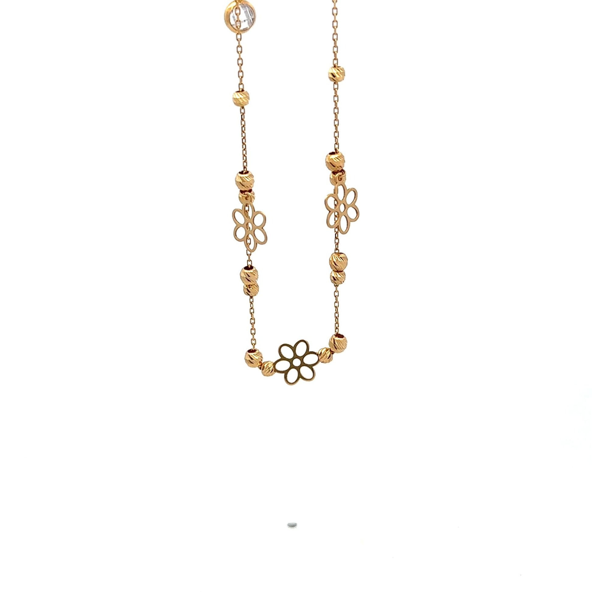18K Gold Bracelet Flower Beads Size 7 inches plus one inch extension - Rafant