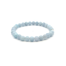 Load image into Gallery viewer, Natural Aquamarine 6mm Stretchable Bracelet 14k Gold Bead Charm Size 6.5 inches
