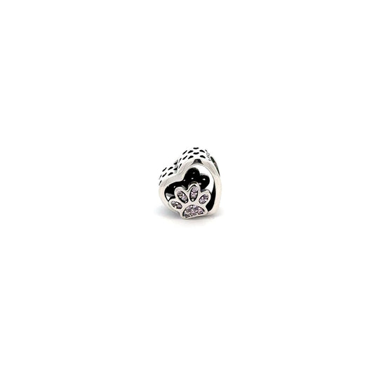 925 Sterling Silver Charm Bead Heart Dog Paw Print For Charm Bracelet Necklace - Rafant