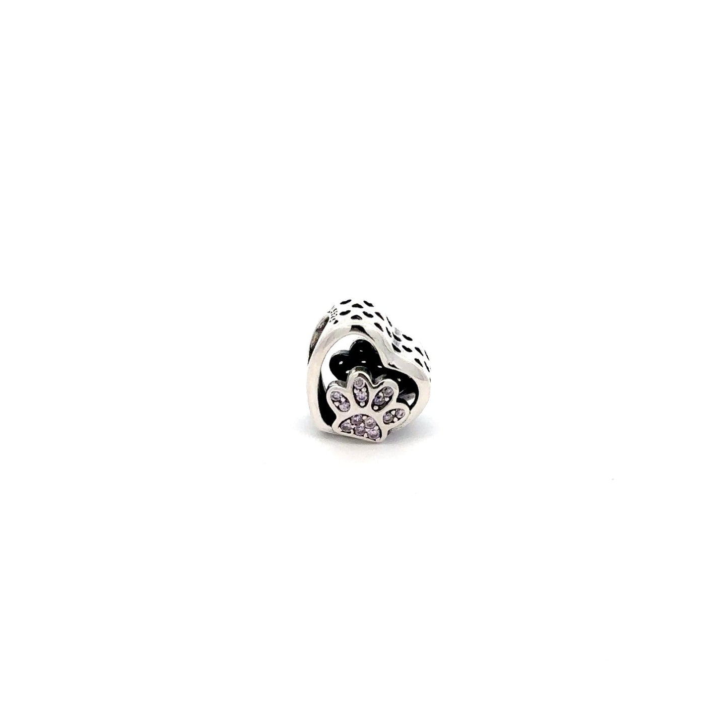 925 Sterling Silver Charm Bead Heart Dog Paw Print For Charm Bracelet Necklace - Rafant