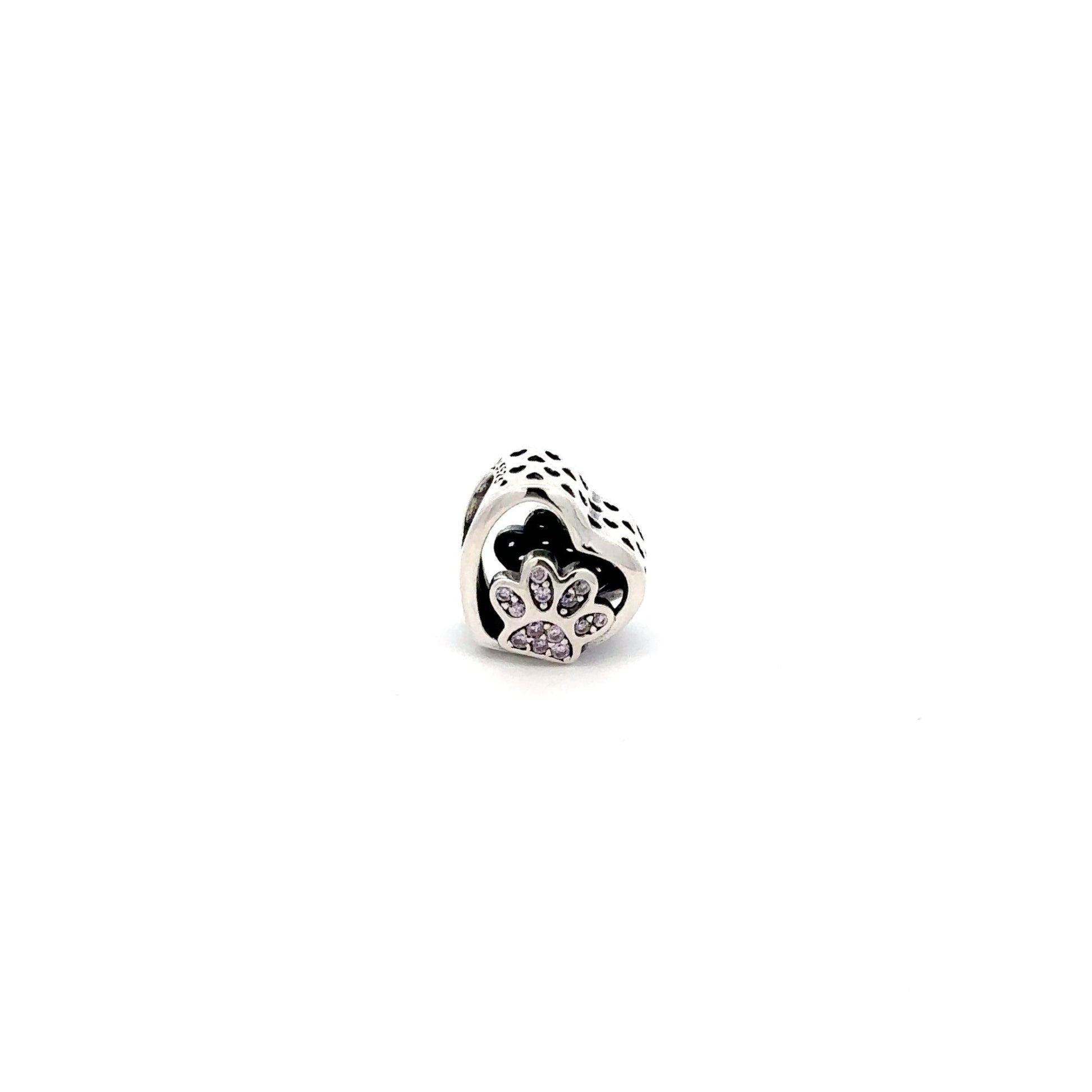 925 Sterling Silver Charm Bead Heart Dog Paw Print For Charm Bracelet Necklace - Rafant