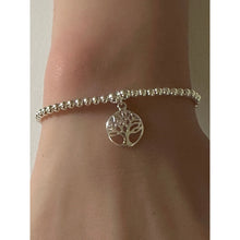 Load image into Gallery viewer, 925 Sterling Silver Beaded Stretch Stacking Bracelet Tree of Life Charm Minimalist Size 7"
