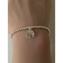 Load image into Gallery viewer, 925 Sterling Silver Beaded Stretch Stacking Bracelet Tree of Life Charm Minimalist Size 7"
