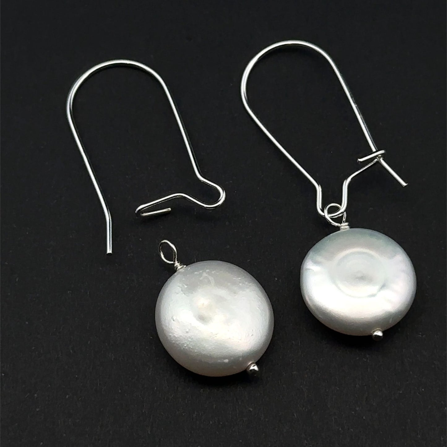 925 Sterling Silver Earrings Kidney EarWire Freshwater Coin Interchangeable Modular - Rafant