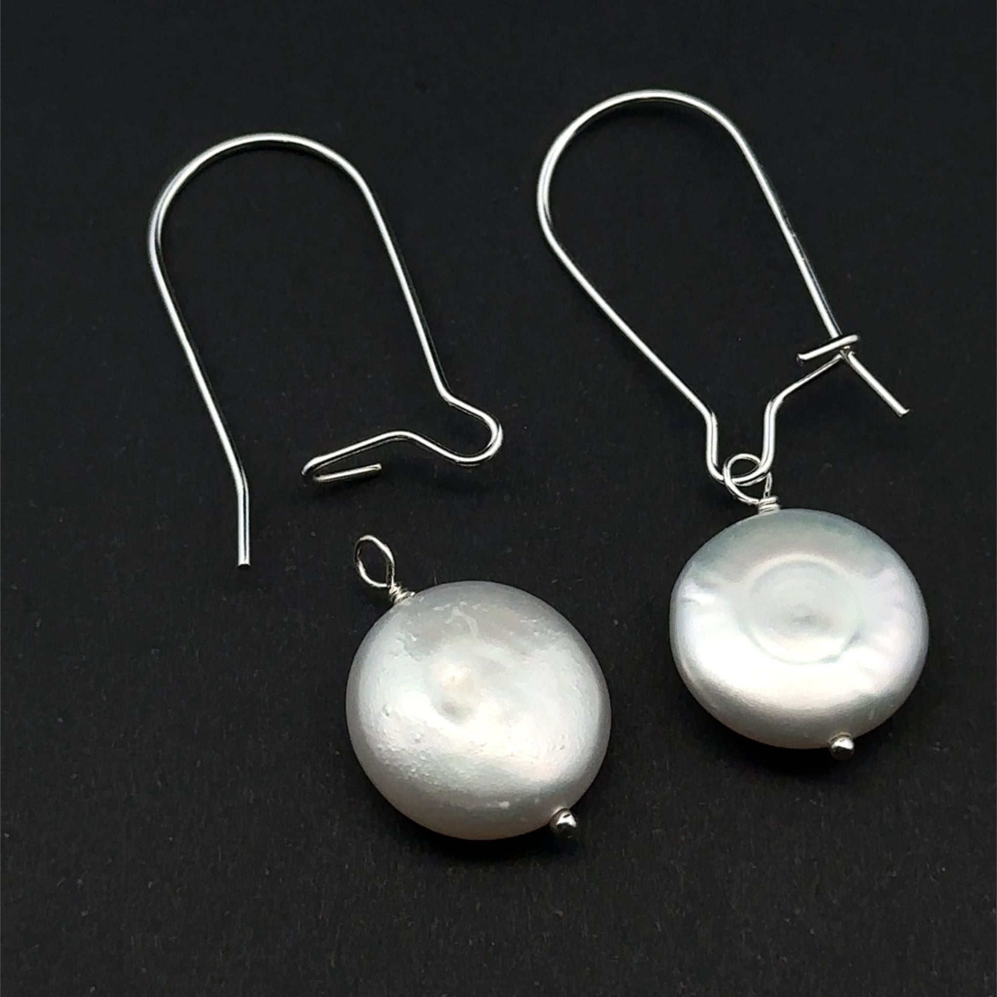 925 Sterling Silver Earrings Kidney EarWire Freshwater Coin Interchangeable Modular - Rafant