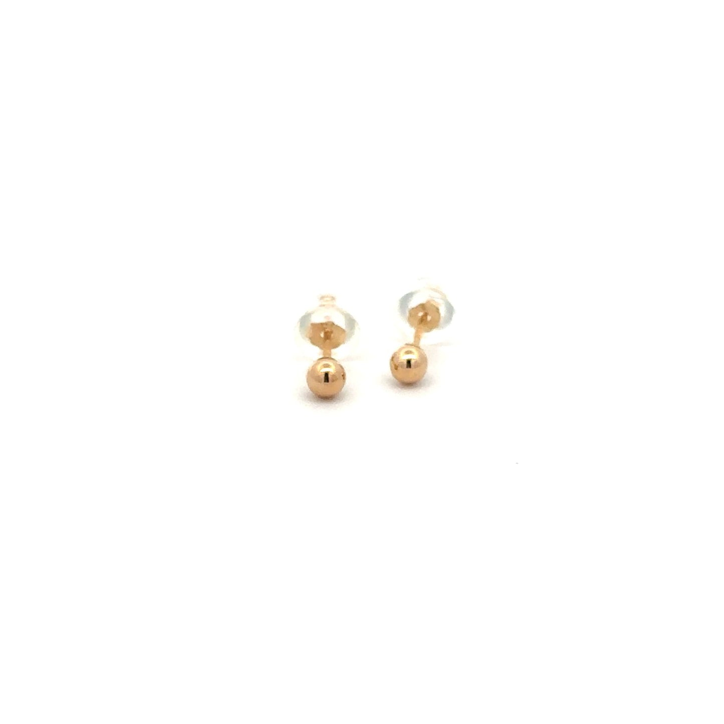 14K Gold Earrings Stud Ball Tiny 3mm Silicone Covered Backings - Rafant