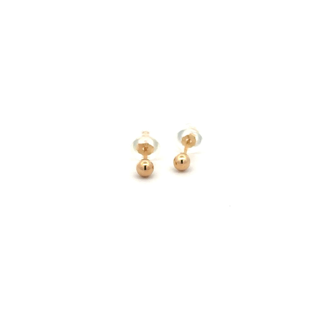 14K Gold Earrings Stud Ball Tiny 3mm Silicone Covered Backings