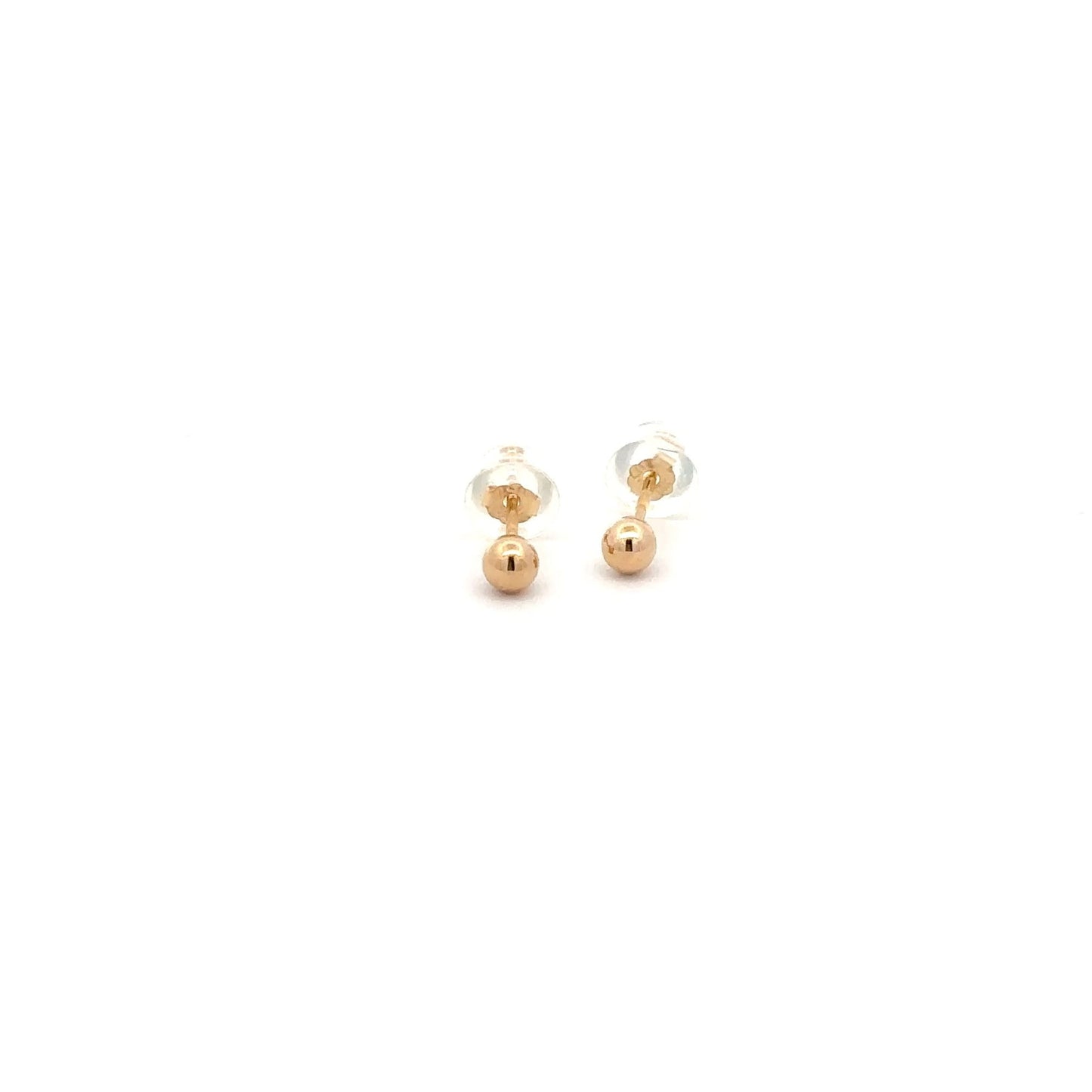 14K Gold Earrings Stud Ball Tiny 3mm Silicone Covered Backings - Rafant