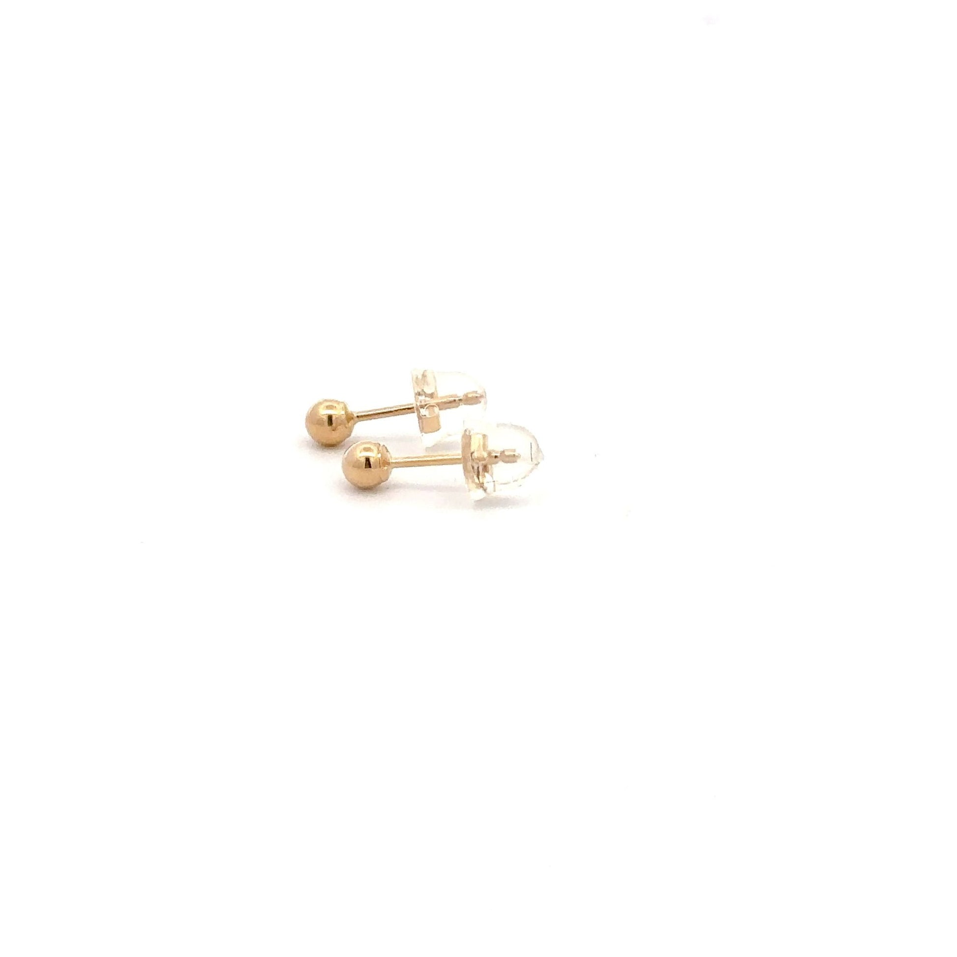 14K Gold Earrings Stud Ball Tiny 3mm Silicone Covered Backings - Rafant