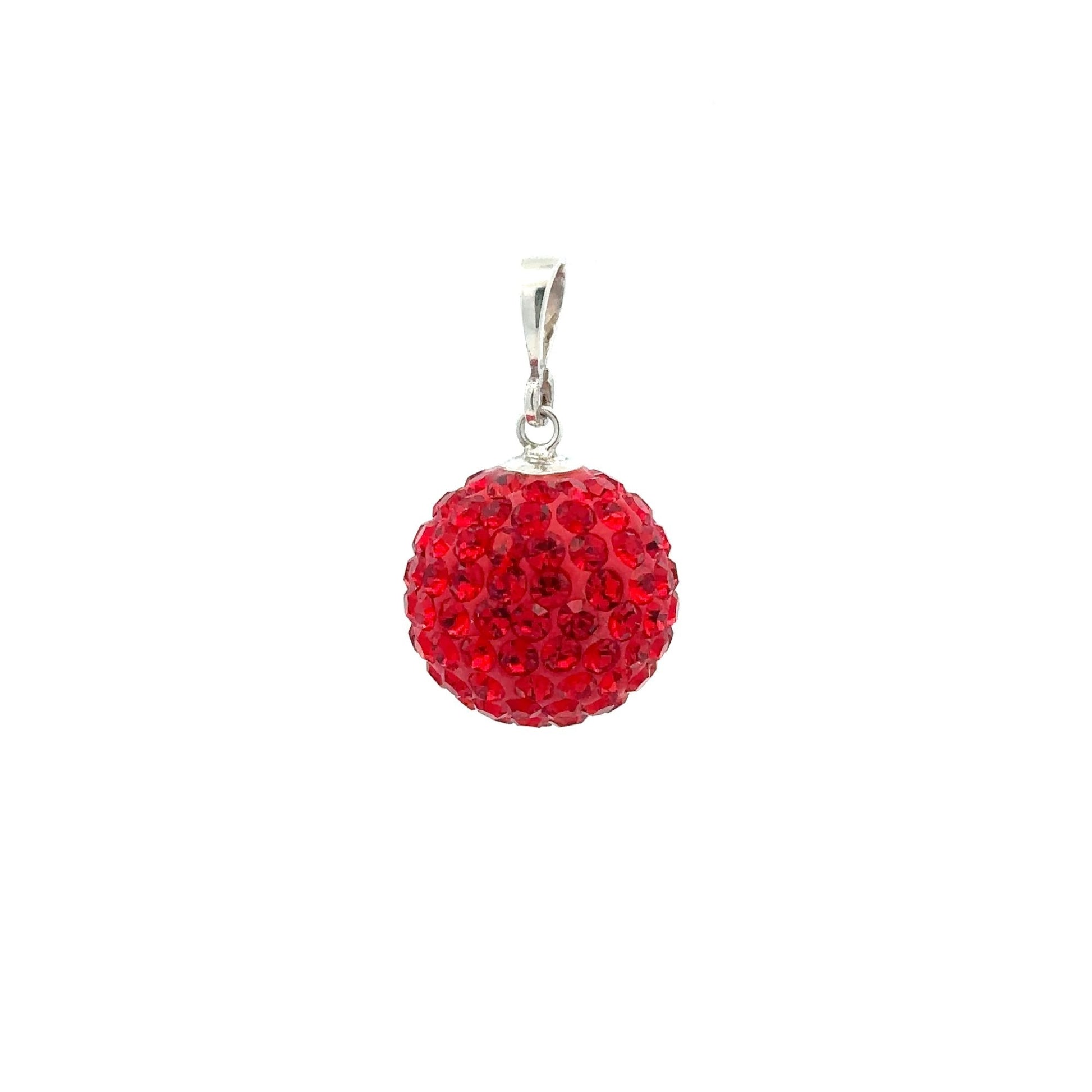 925 Sterling Silver Pendant Red Crystals Round Ball Large - Rafant