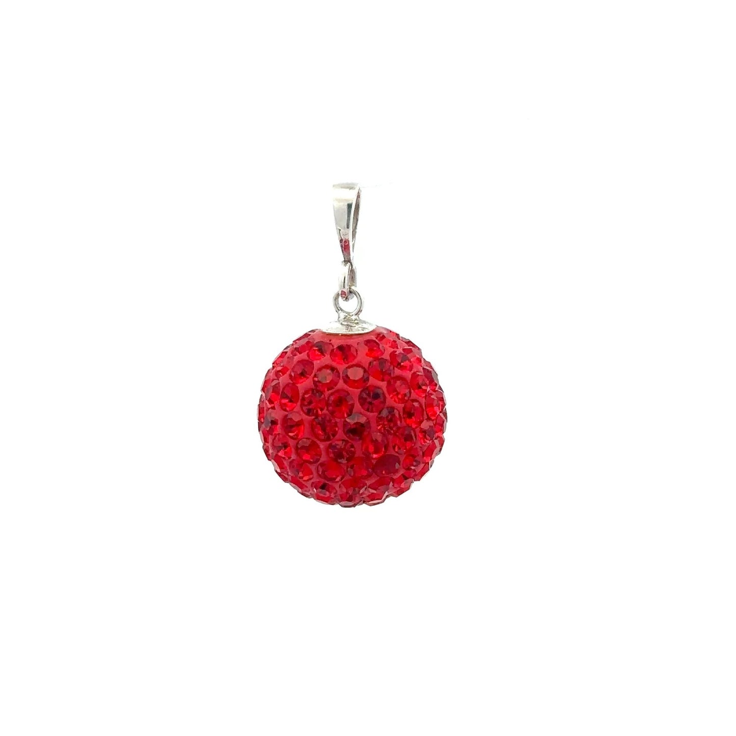 925 Sterling Silver Pendant Red Crystals Round Ball Large - Rafant
