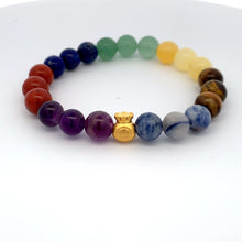 Load image into Gallery viewer, 24K Gold Money Bag Lucky Charm Bracelet Gemstones Natural Rainbow Chakra Size 6&quot; - Rafant
