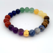 Load image into Gallery viewer, 24K Gold Money Bag Lucky Charm Bracelet Gemstones Natural Rainbow Chakra Size 6&quot; - Rafant
