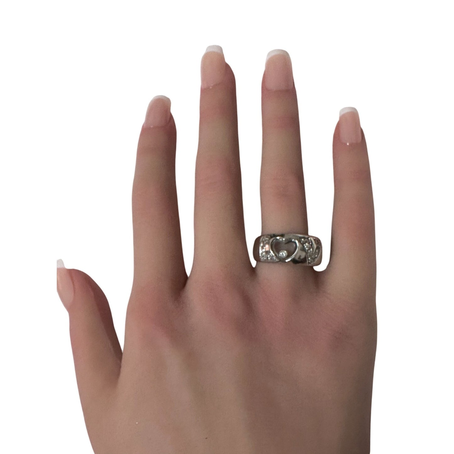 925 Sterling Silver Ring LOVE Heart Cubic Zirconia Size 6 - Rafant
