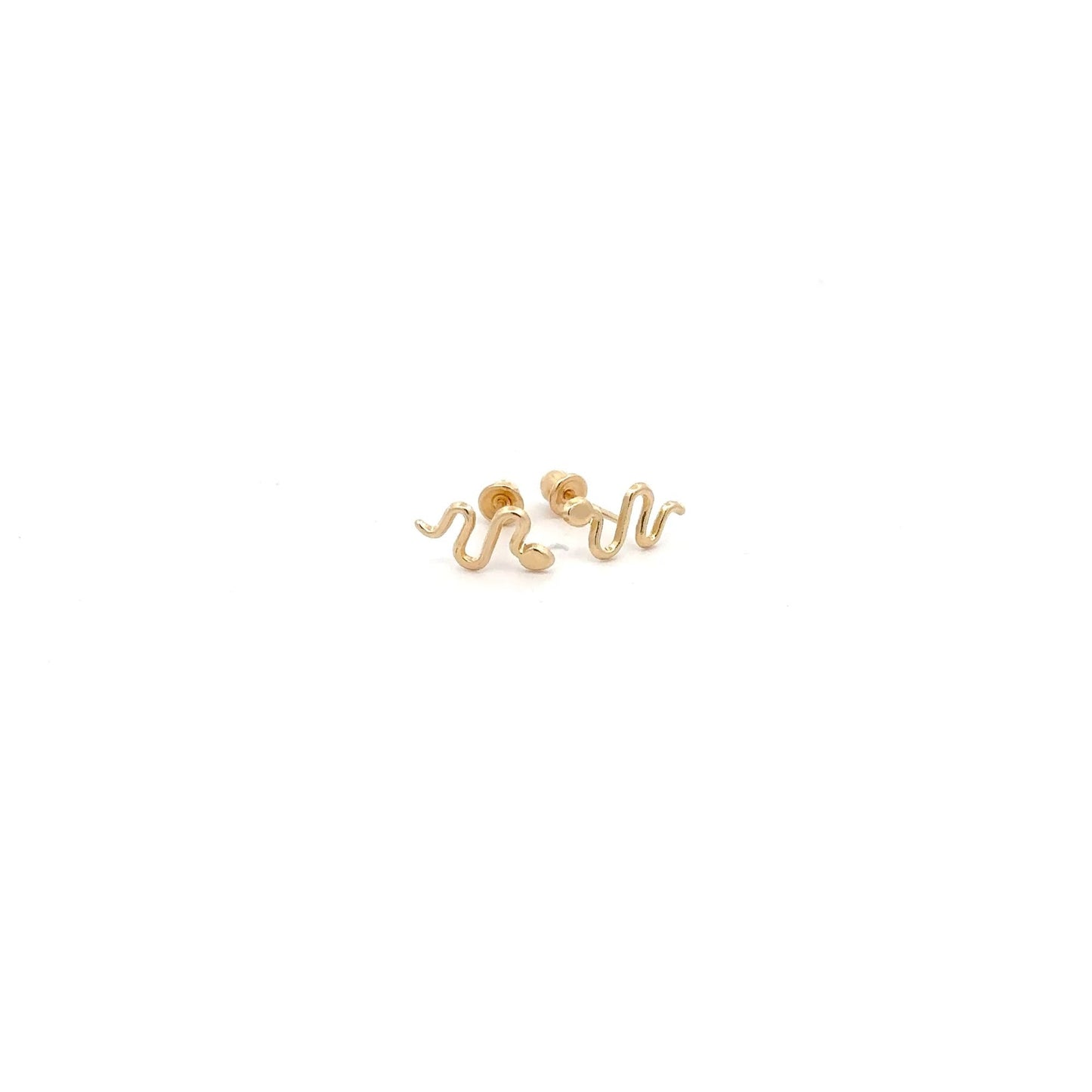 14K Gold Stud Earrings Snake Screw Back Type - Rafant