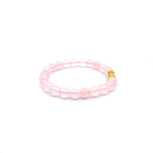 Load image into Gallery viewer, 24K Gold Piyao Pixiu Lucky Charm Bracelet Gemstones Rose Quartz 8mm S6.75&quot; - Rafant
