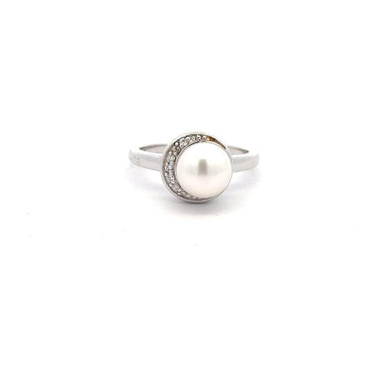 925 Sterling Silver Ring Freshwater Pearl Cubic Zirconia Size 5 - Rafant