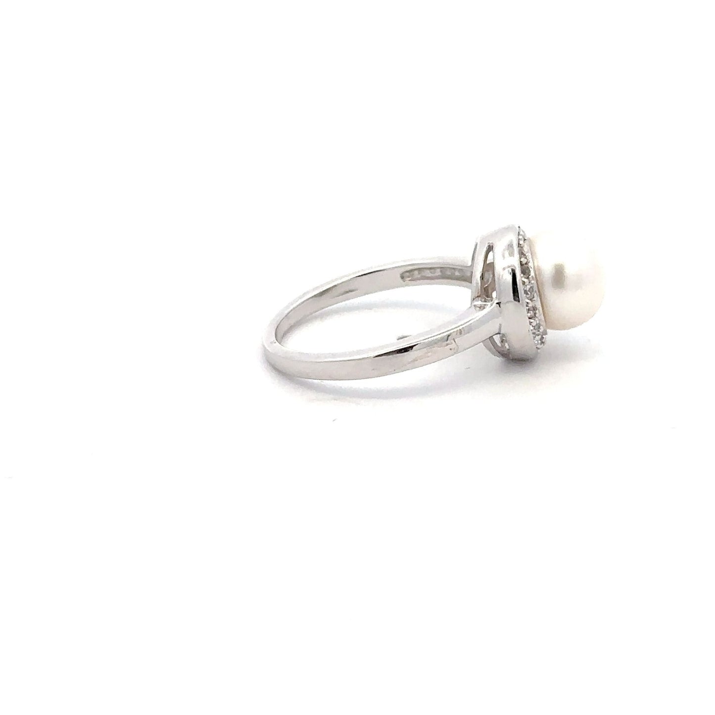925 Sterling Silver Ring Freshwater Pearl Cubic Zirconia Size 5 - Rafant