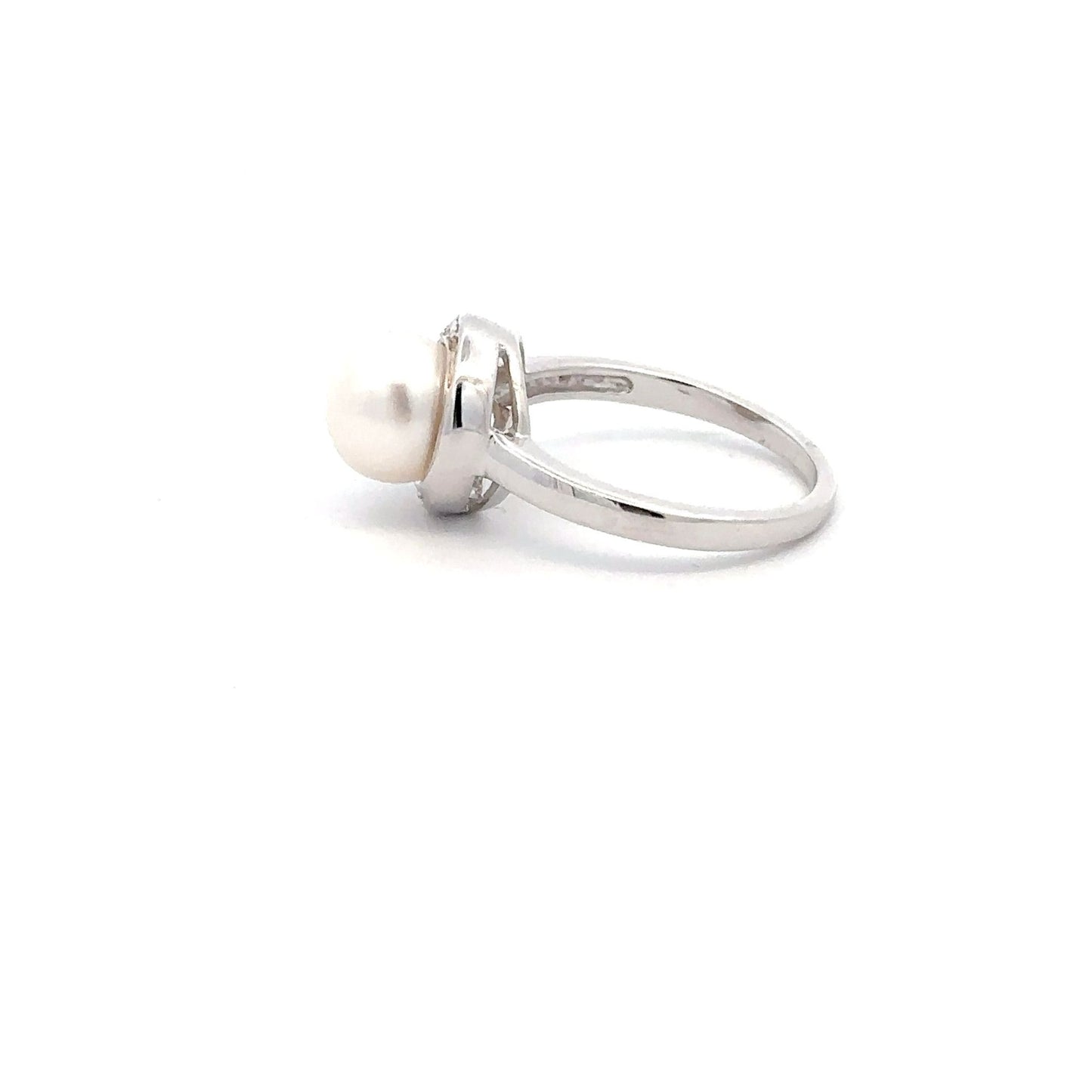 925 Sterling Silver Ring Freshwater Pearl Cubic Zirconia Size 5 - Rafant