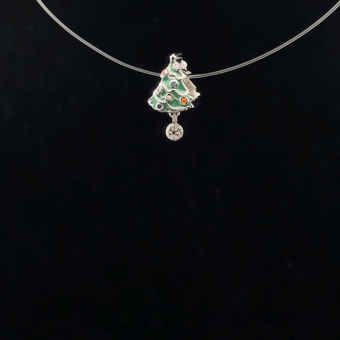 925 Sterling Silver Charm Bead Christmas Tree Green - Rafant