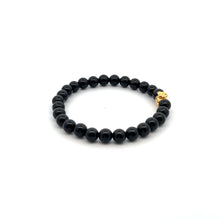 Load image into Gallery viewer, 18K Gold Money Bag Onyx Gemstones 6mm Lucky Charm Elastic Bracelet Size 6&quot; - Rafant
