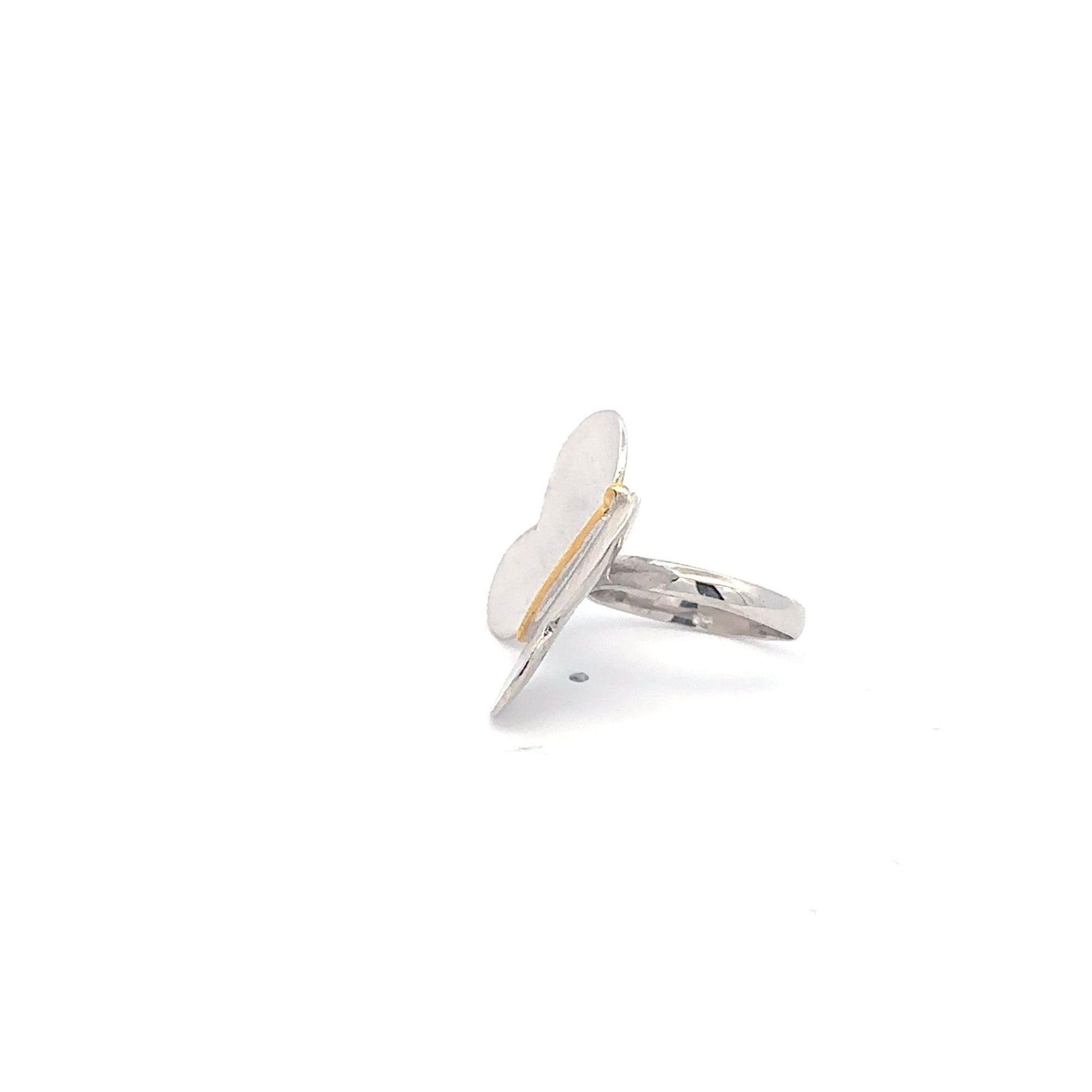 925 Sterling Silver Ring Very Large Butterfly Size 5 Cubic Zirconia Two Tone - Rafant