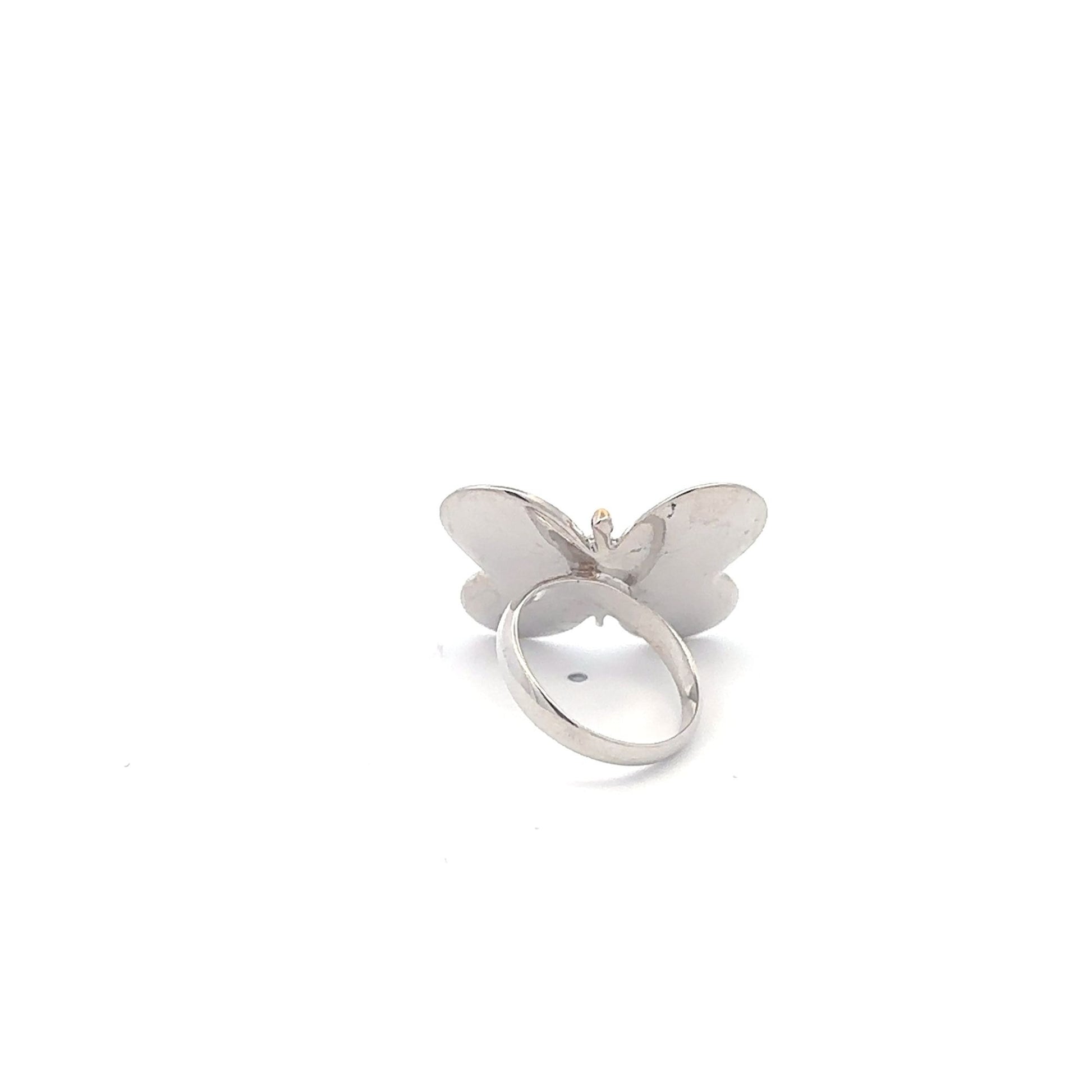 925 Sterling Silver Ring Very Large Butterfly Size 5 Cubic Zirconia Two Tone - Rafant