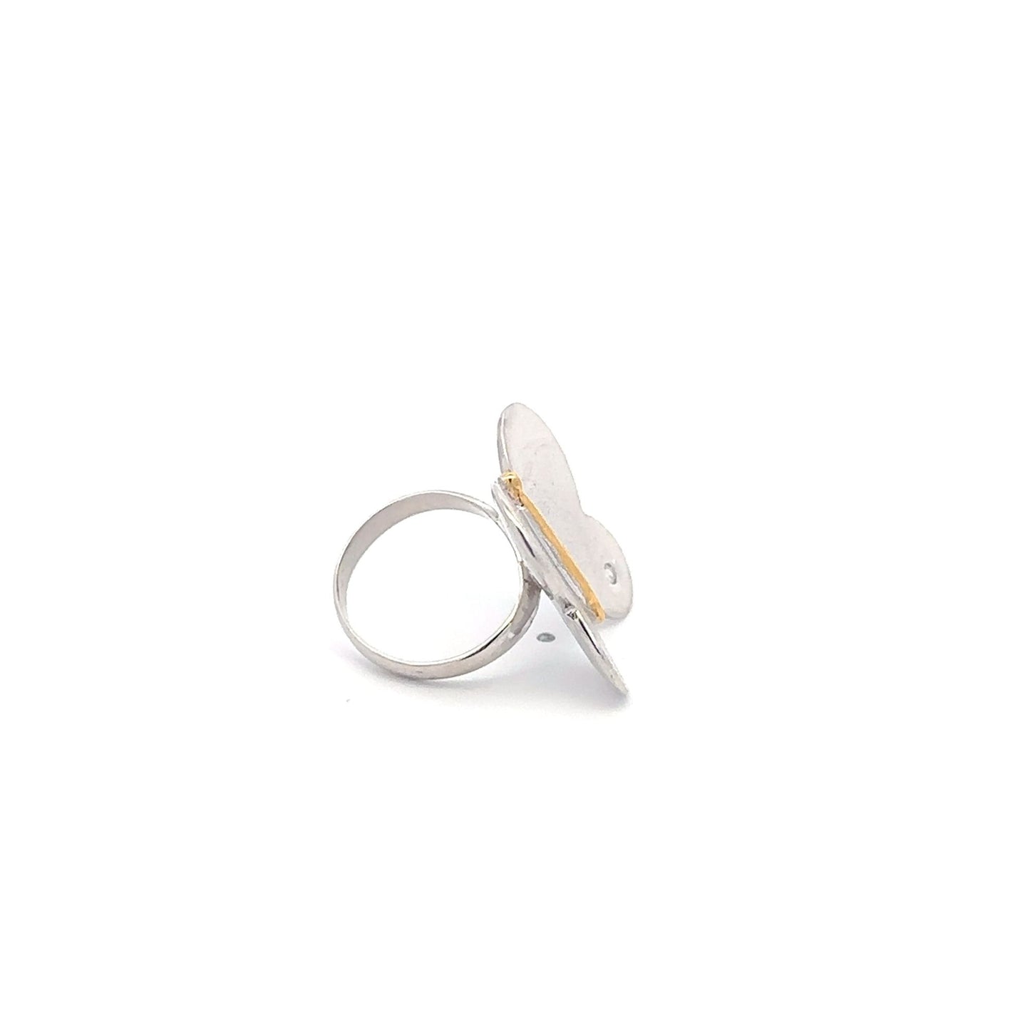 925 Sterling Silver Ring Very Large Butterfly Size 5 Cubic Zirconia Two Tone - Rafant